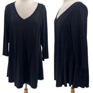 M Square by Neetu Malik Cotton Tunic Top Knit V Neck Flowy Black Womens XL